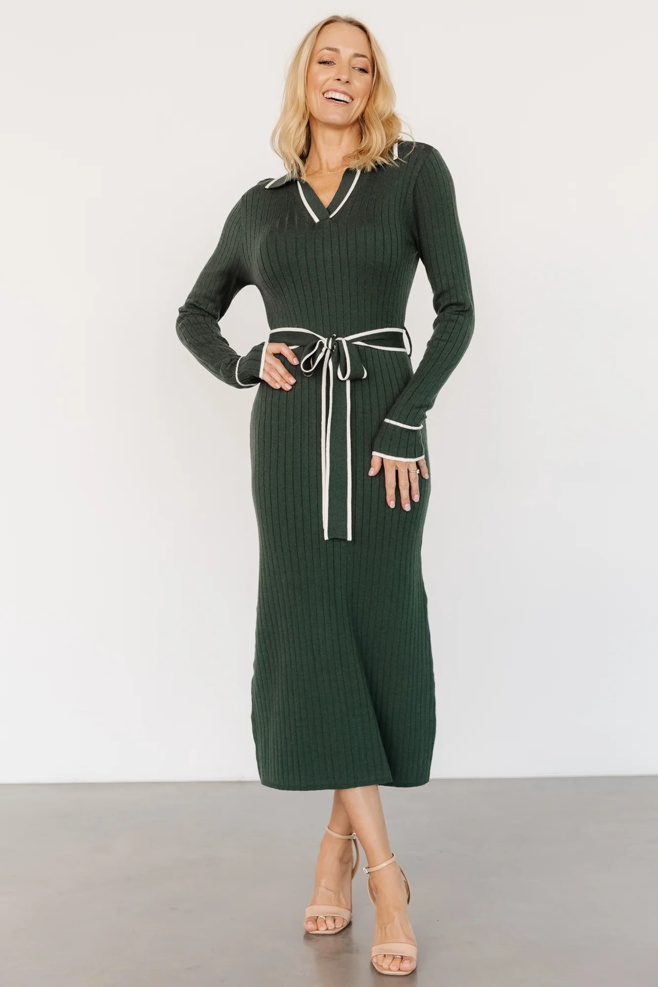 Lark Ribbed Sweater Dress - Midi, Green