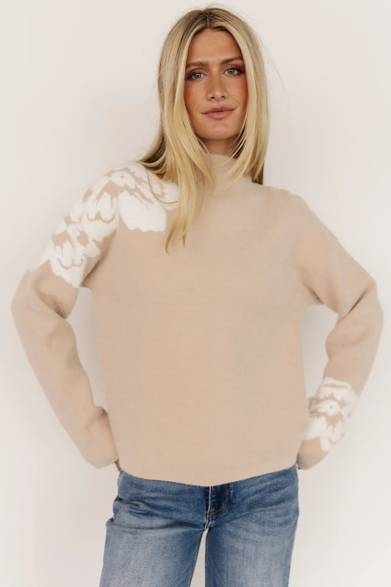 Oda Floral Sweater — Natural Fuzzy Flowers