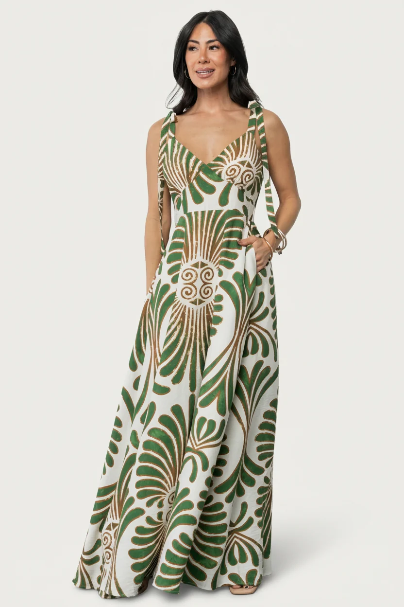 Camila Maxi Dress — Ivory & Green Print