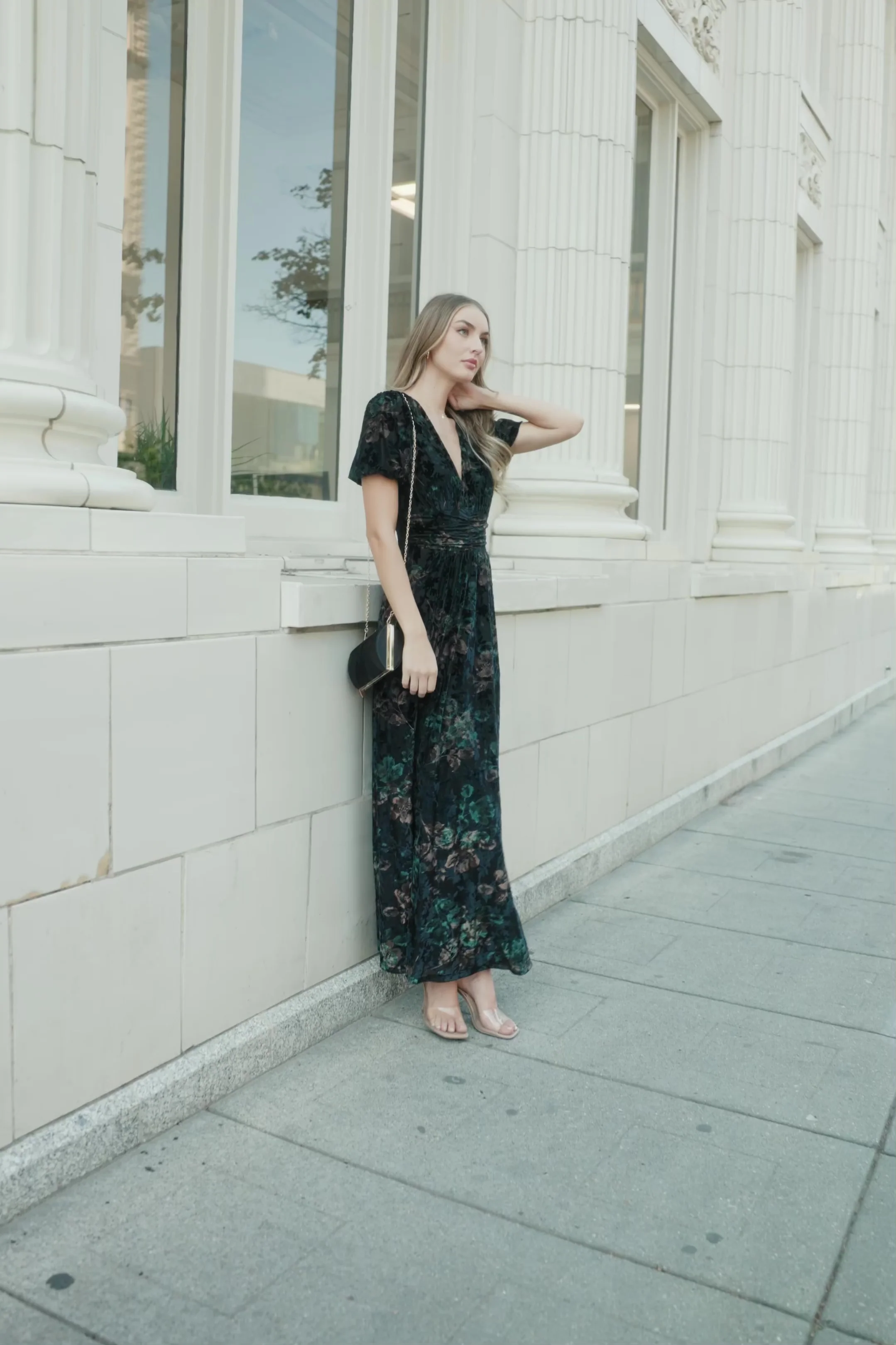 Leslie Velvet Maxi Dress, Black & Deep Jade