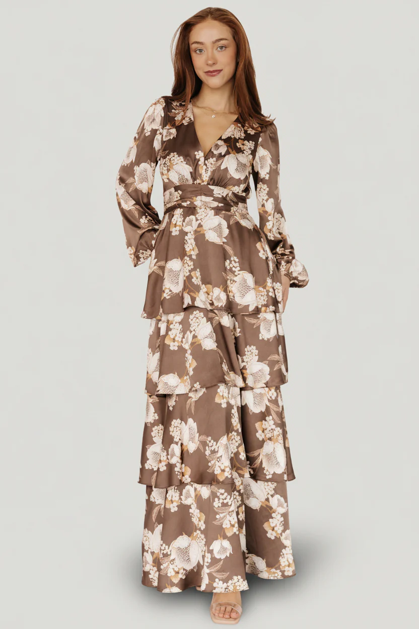 Montrouge Satin Maxi Dress, Mocha Floral