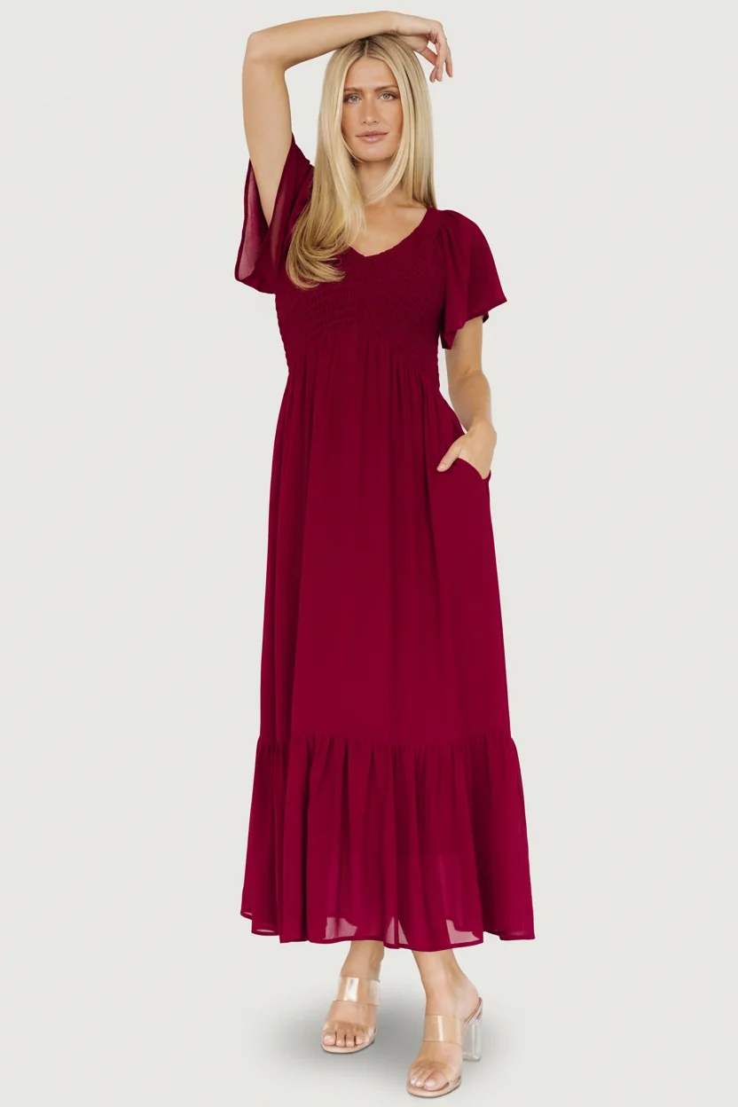 Monica Smocked Maxi Dress — Mulberry 1 Monica Smocked Maxi Dress — Mulberry