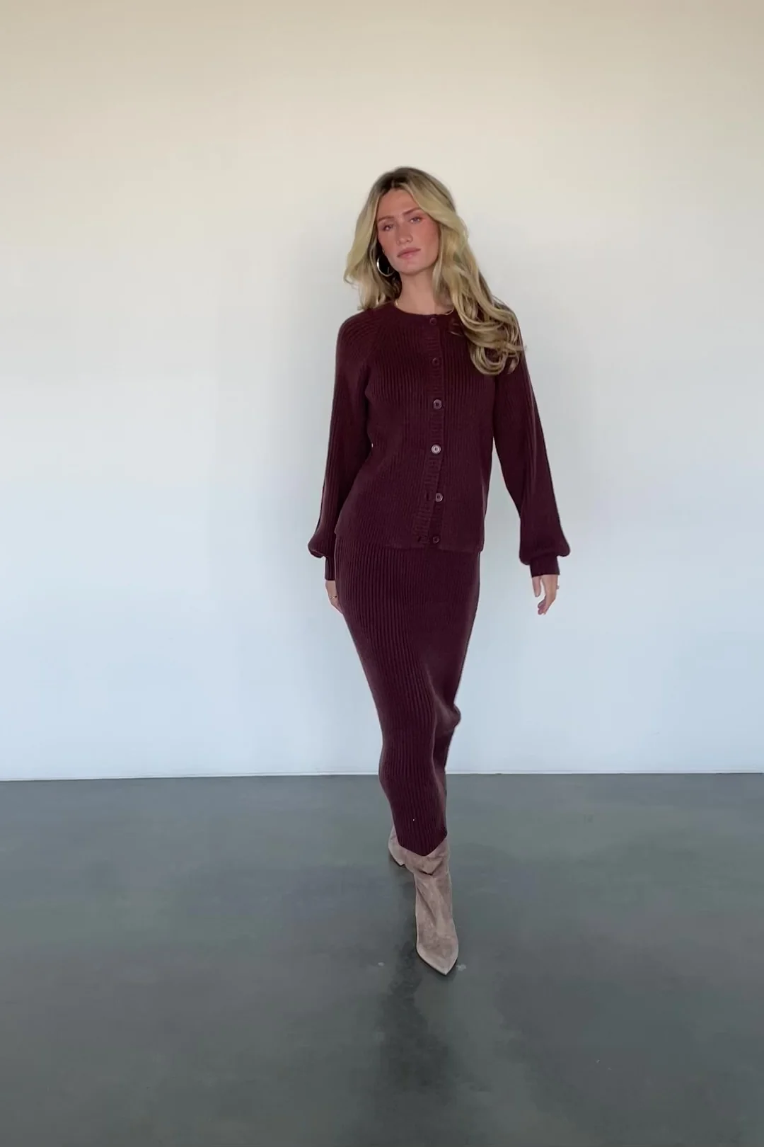 Blair Rib Knit Cardigan - Mahogany