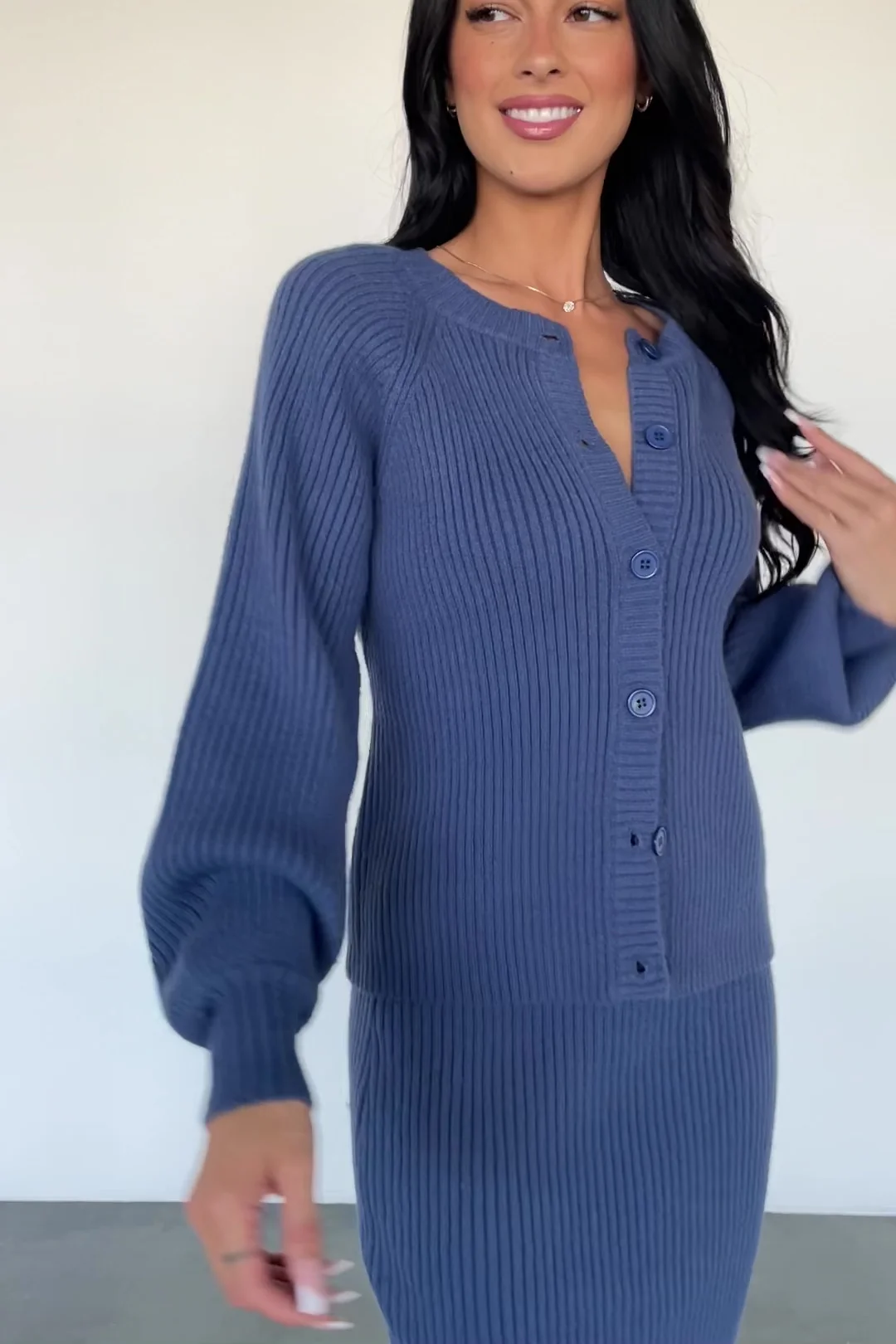 Blair Rib Knit Cardigan — Blue Button Cardigan