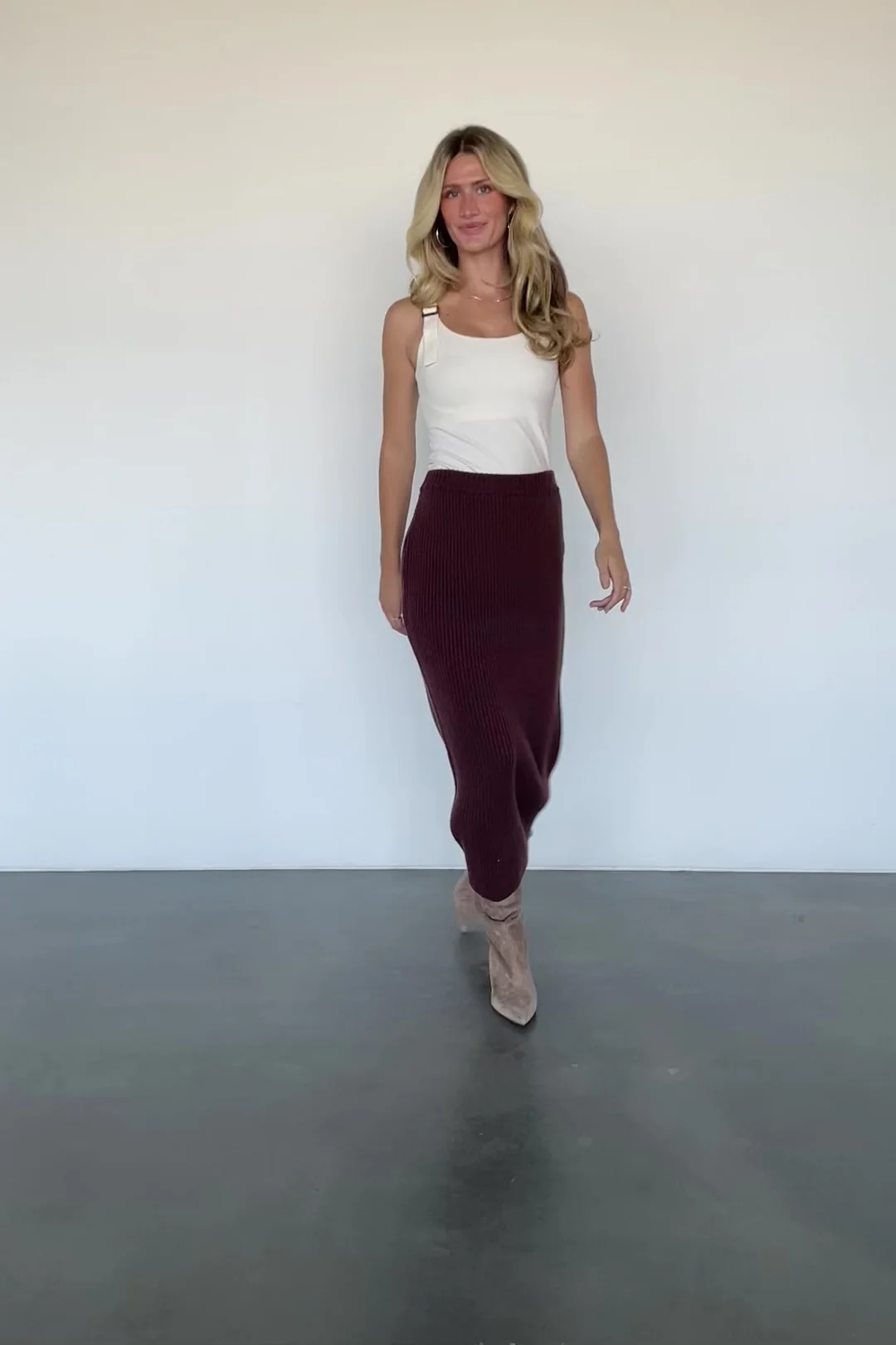Blair Rib Knit Skirt, Fitted Midi — Mahogany