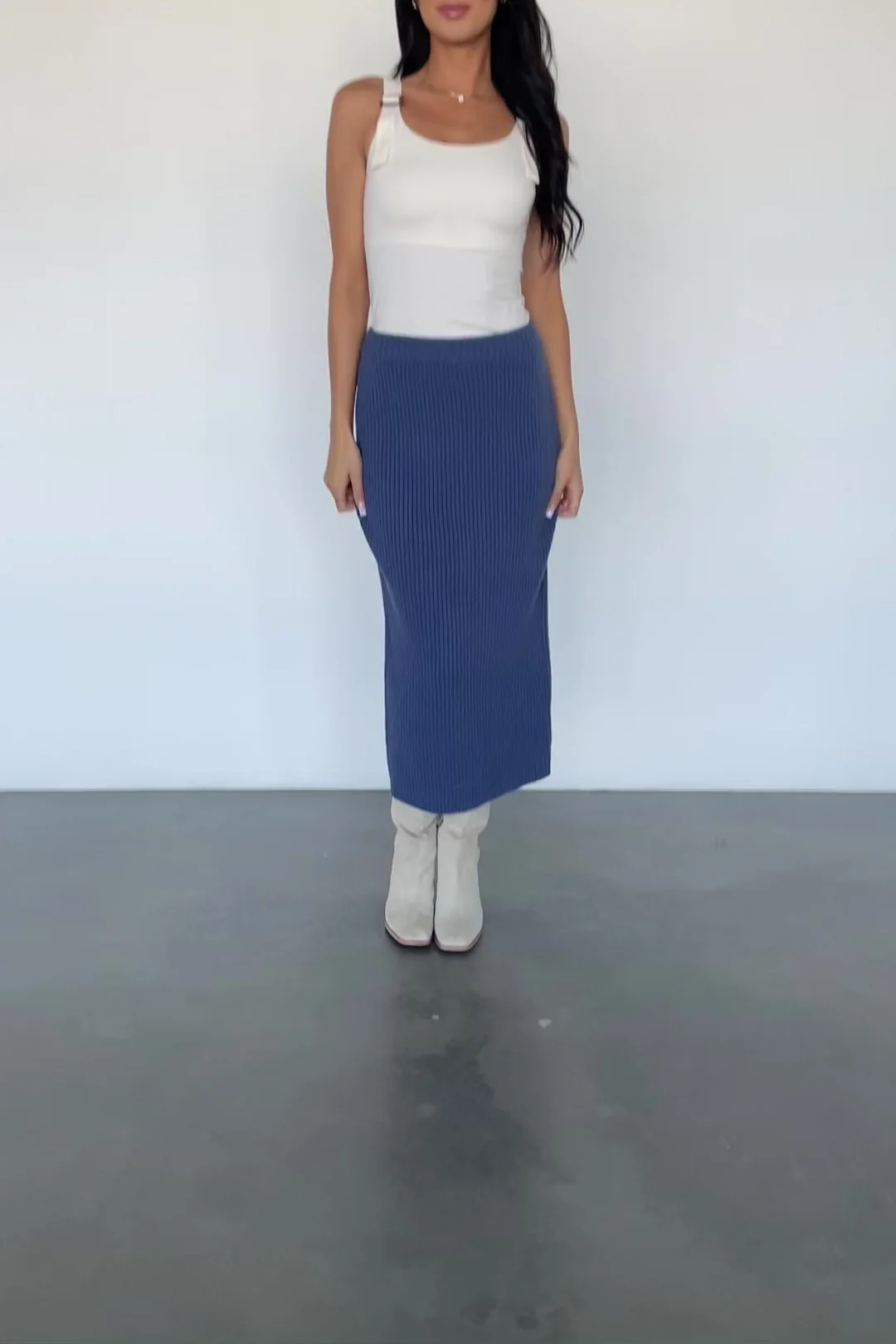 Blair Rib Knit Skirt - Fitted Midi, Blue