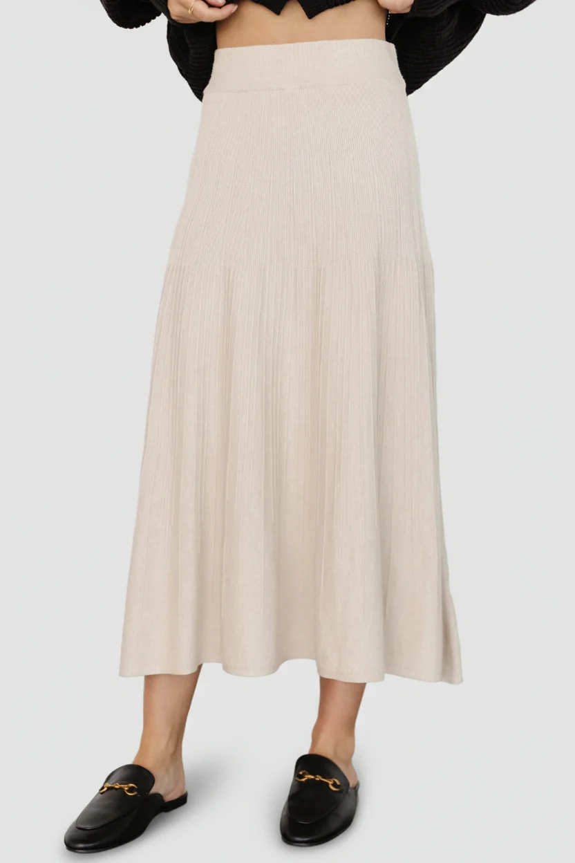 Carynn Knit Midi Skirt, Natural Sweater Knit