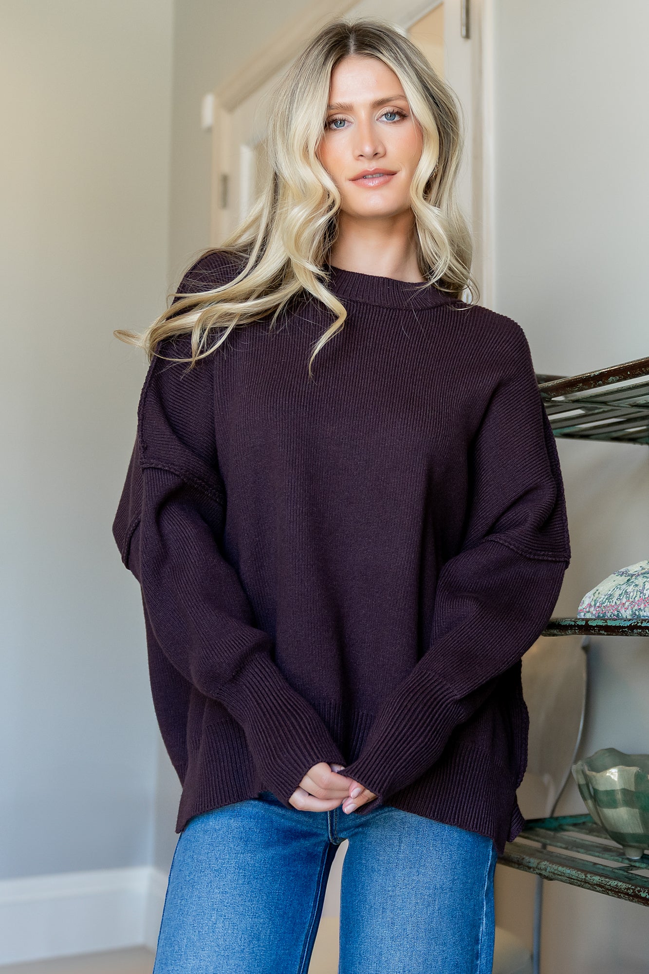 Jeremiah Knit Sweater — Dark Plum Pullover