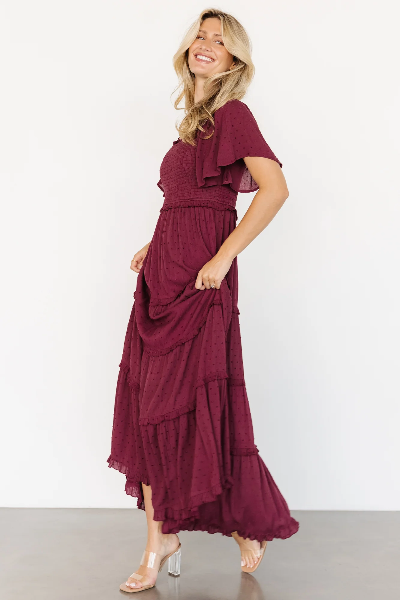 Lenora Smocked Dotted Maxi Dress - Wine 4 Lenora Smocked Dotted Maxi Dress - Wine