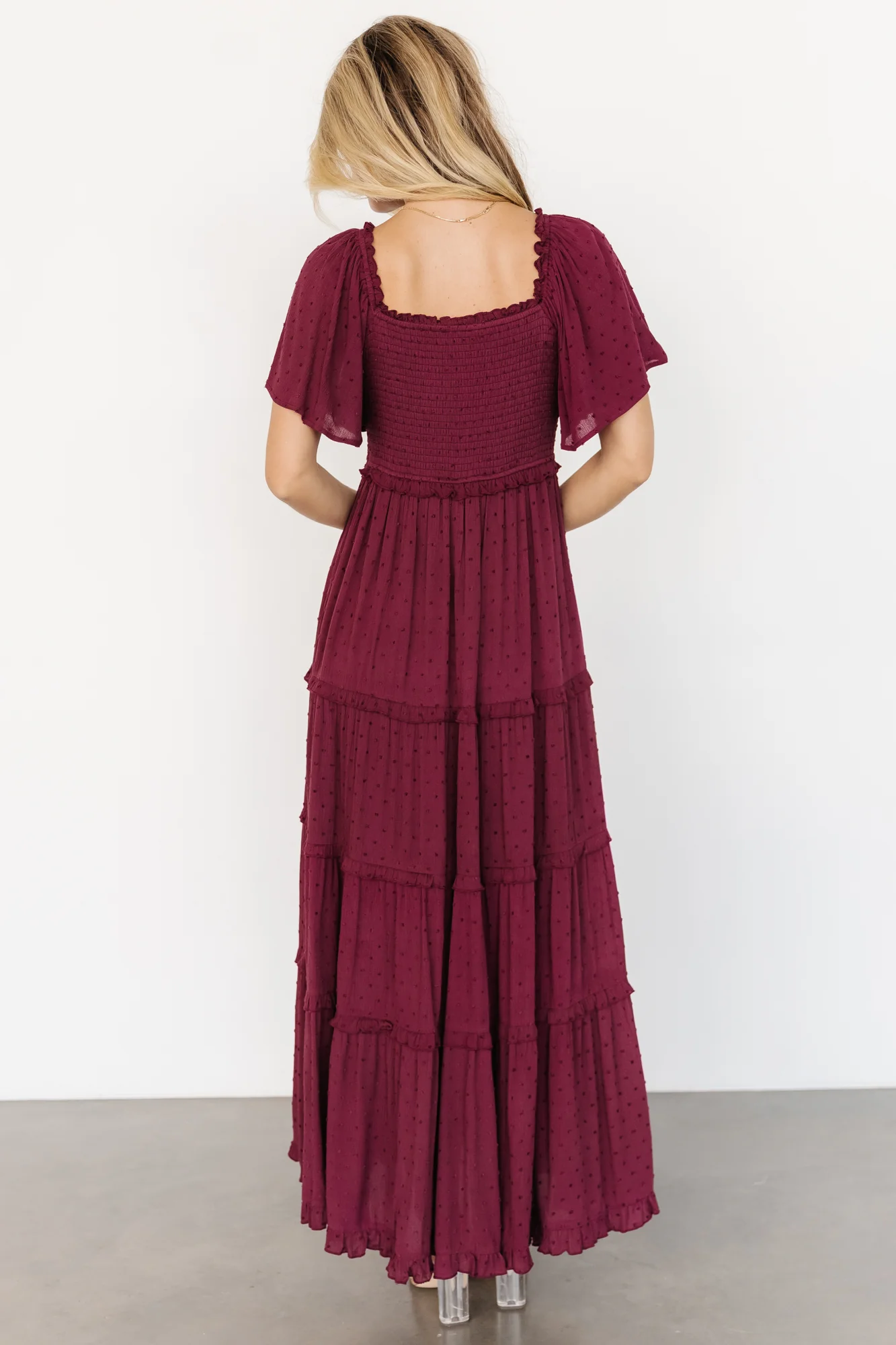 Lenora Smocked Dotted Maxi Dress - Wine 5 Lenora Smocked Dotted Maxi Dress - Wine