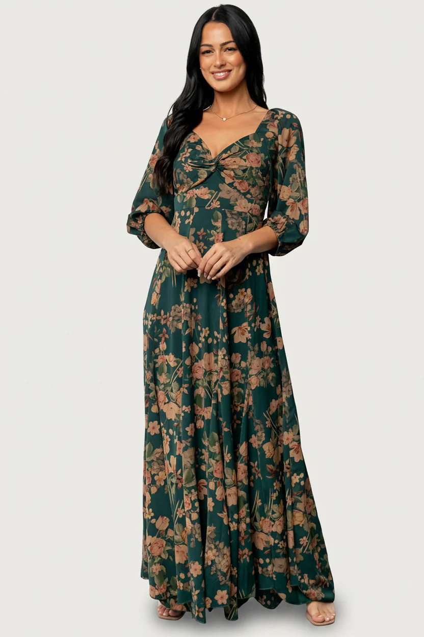 Liesel Maxi Dress - Green & Copper Floral 1 Liesel Maxi Dress - Green & Copper Floral