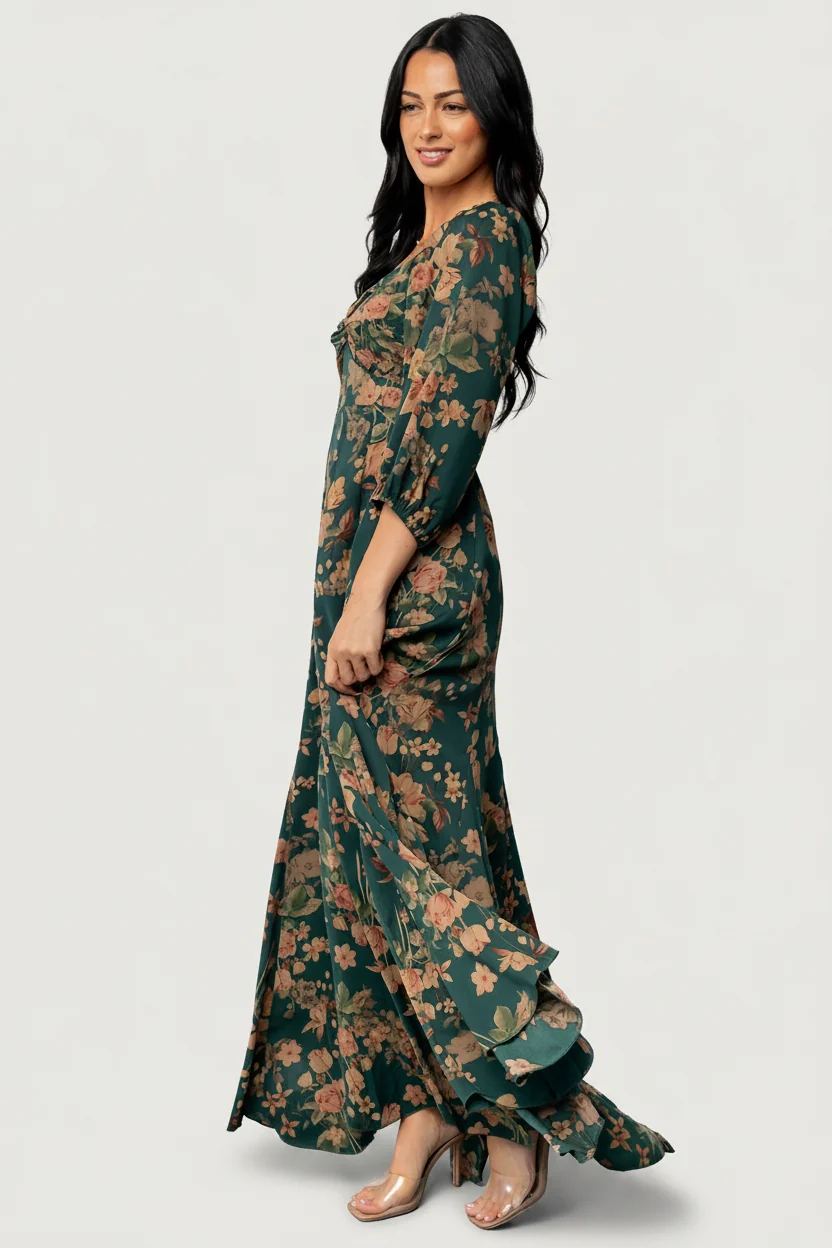 Liesel Maxi Dress - Green & Copper Floral 4 Liesel Maxi Dress - Green & Copper Floral