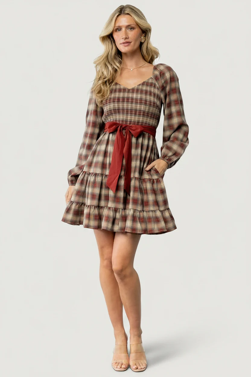 Stina Plaid Mini Dress — Smocked Bodice