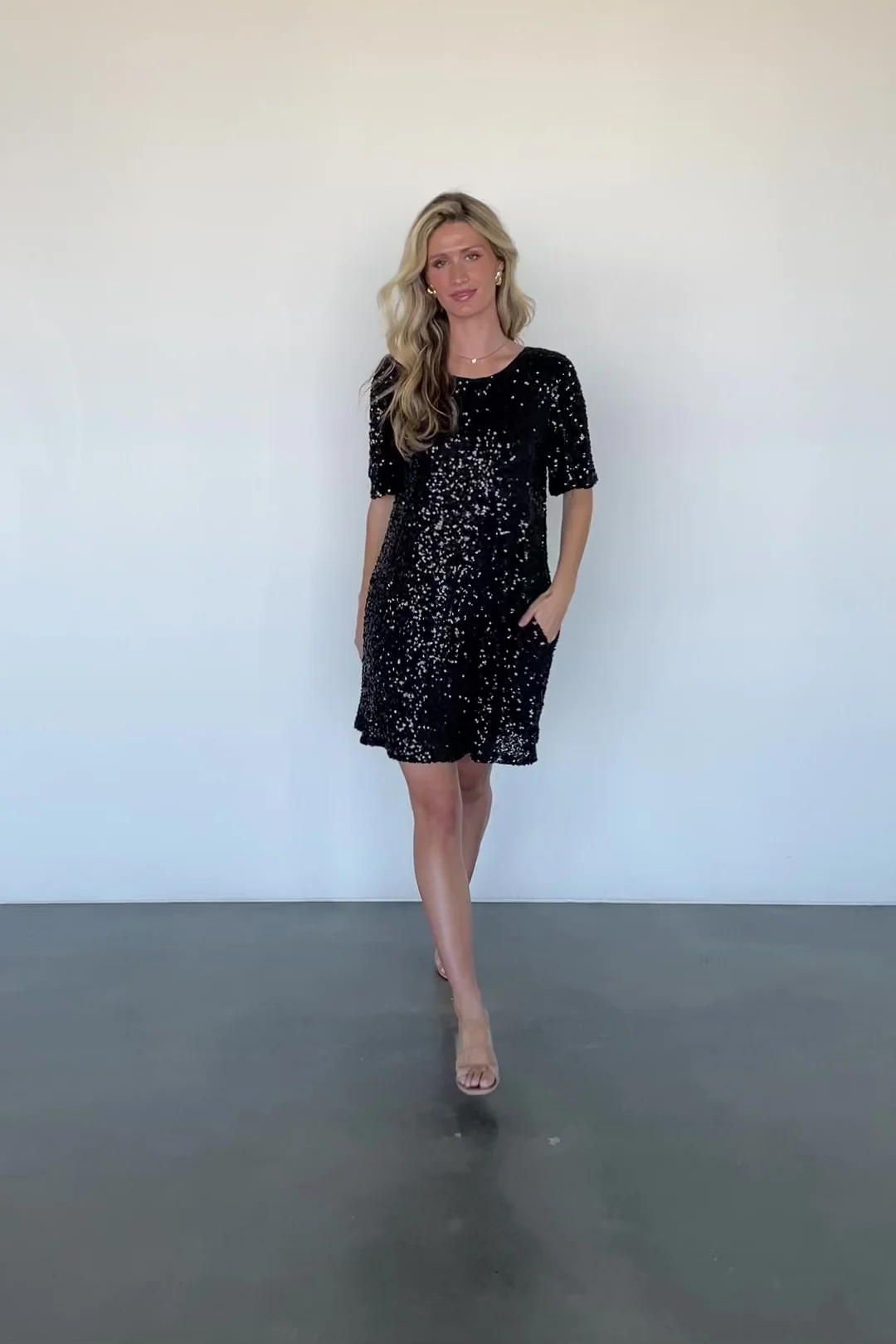 Asta Sequin Shift Dress — Black Party Dress