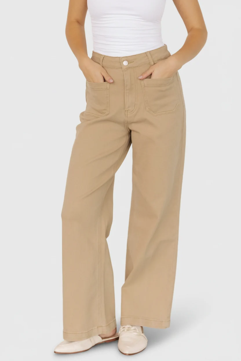Emery High-Rise Wide-Leg Denim Pants - Natural