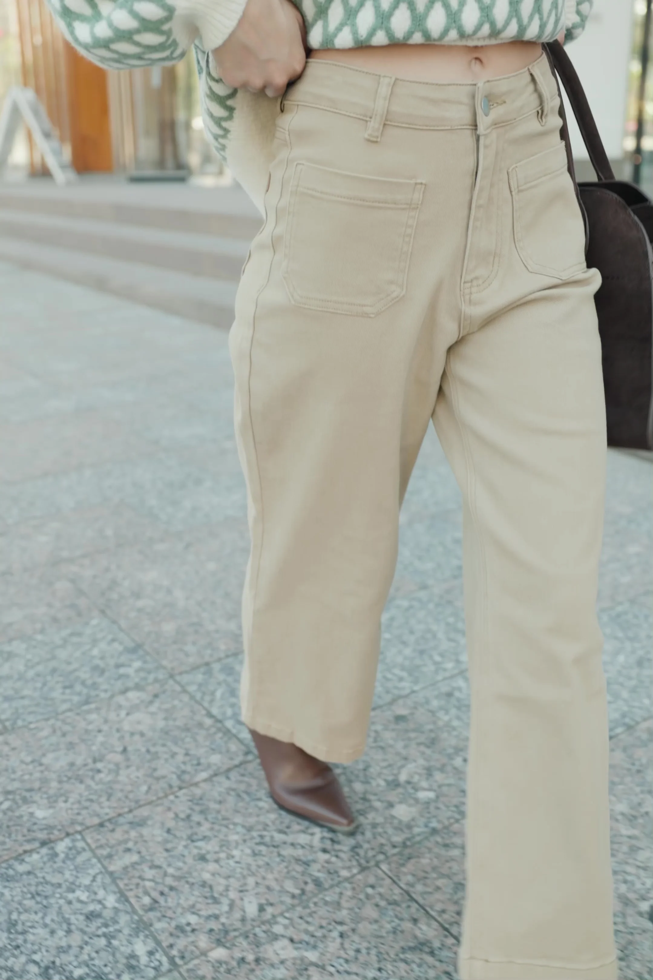 Emery High-Rise Wide-Leg Denim Pants - Natural