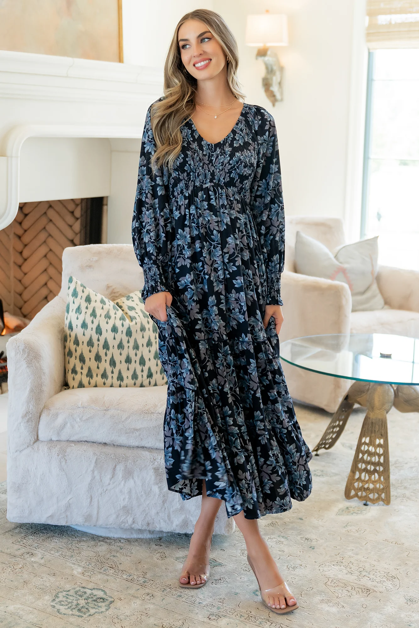 Rayna Smocked Maxi - Midnight Blue Floral 12 Rayna Smocked Maxi - Midnight Blue Floral