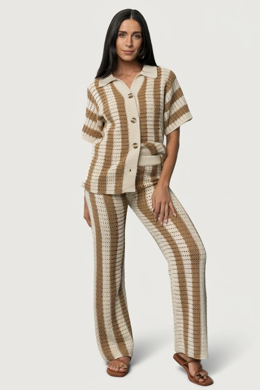 Canaria Knit Set — Camel & Beige Crochet Set