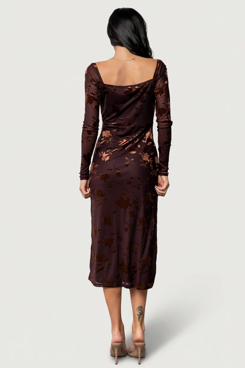Tamara Velvet Midi Dress — Deep Plum Floral