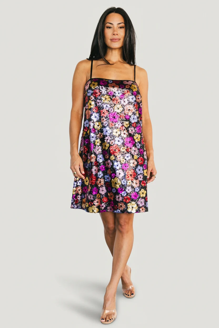 Malia Sequin Mini Dress — Black Multi