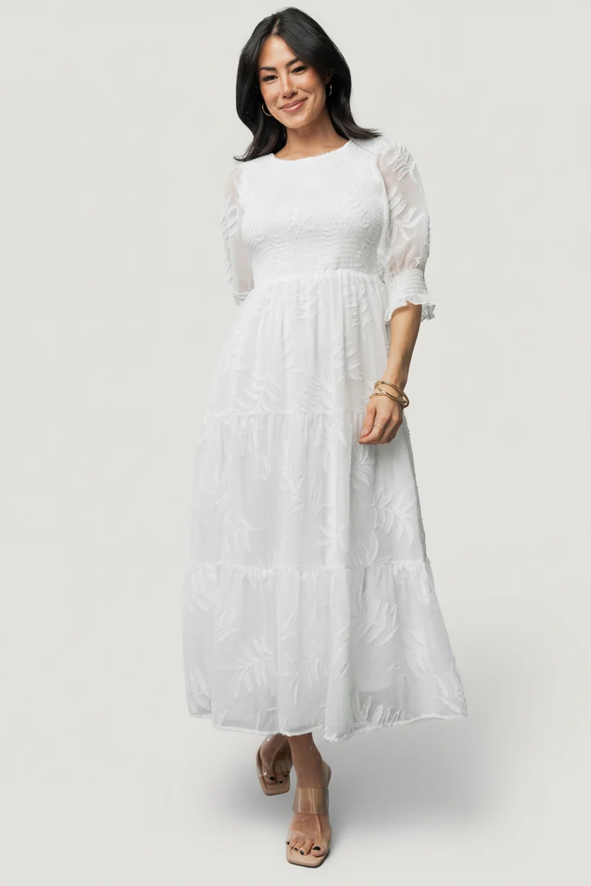 Nellie Smocked Midi Dress — Off White