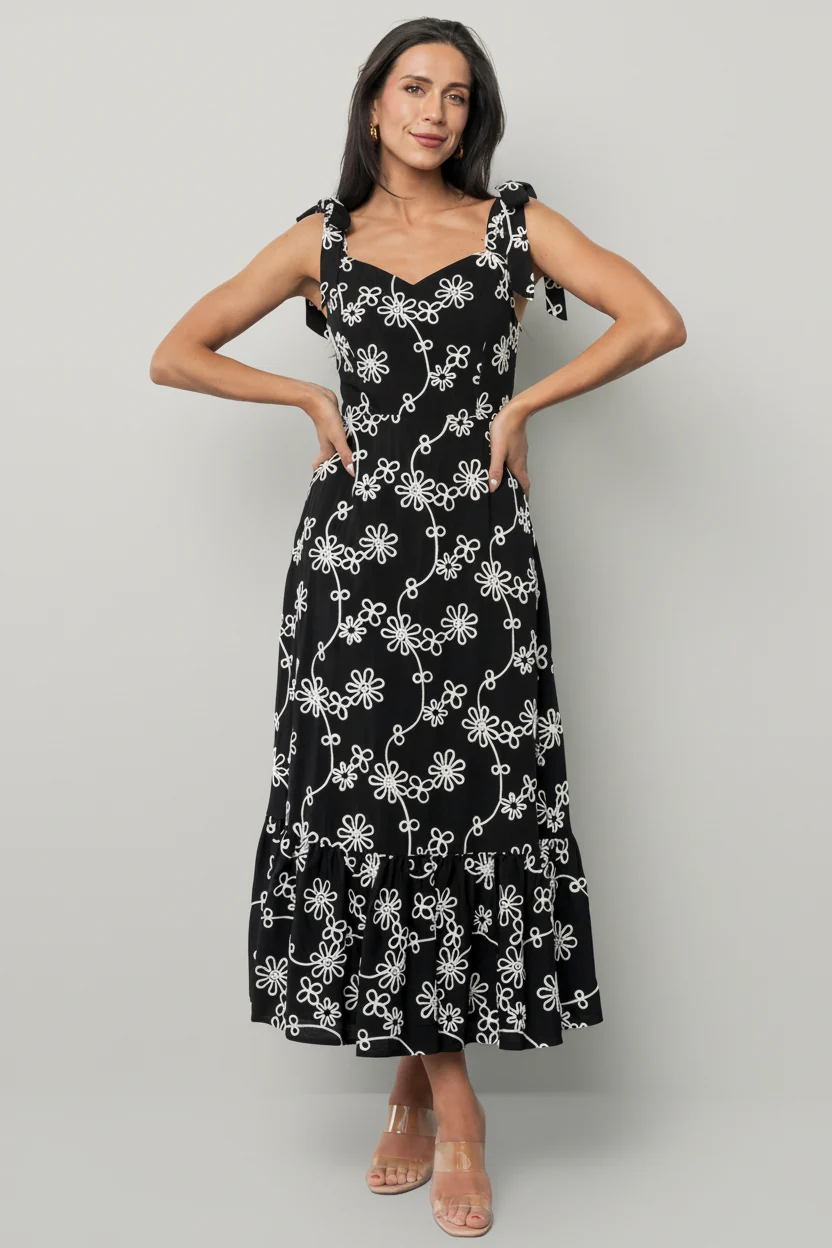 Amor Midi Dress — Black & Ivory Floral