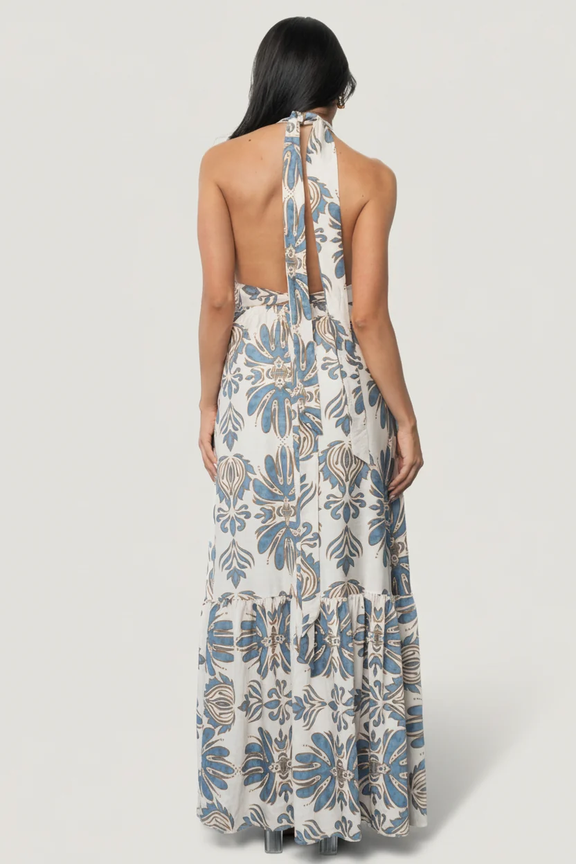 Estrella Halter Maxi Dress, Navy & Tan 8 Estrella Halter Maxi Dress, Navy & Tan