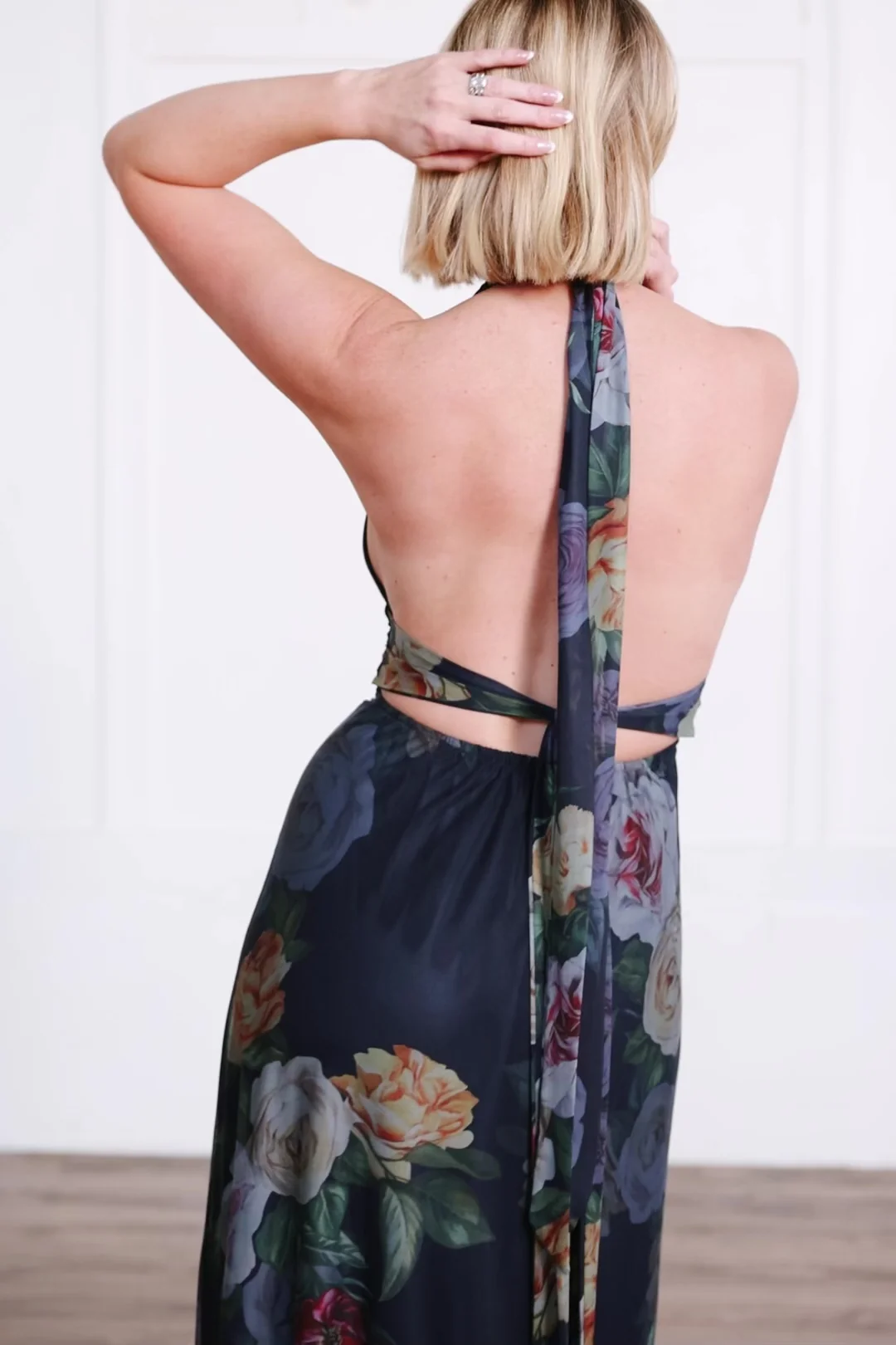 Dresden Halter Maxi Dress - Navy Floral