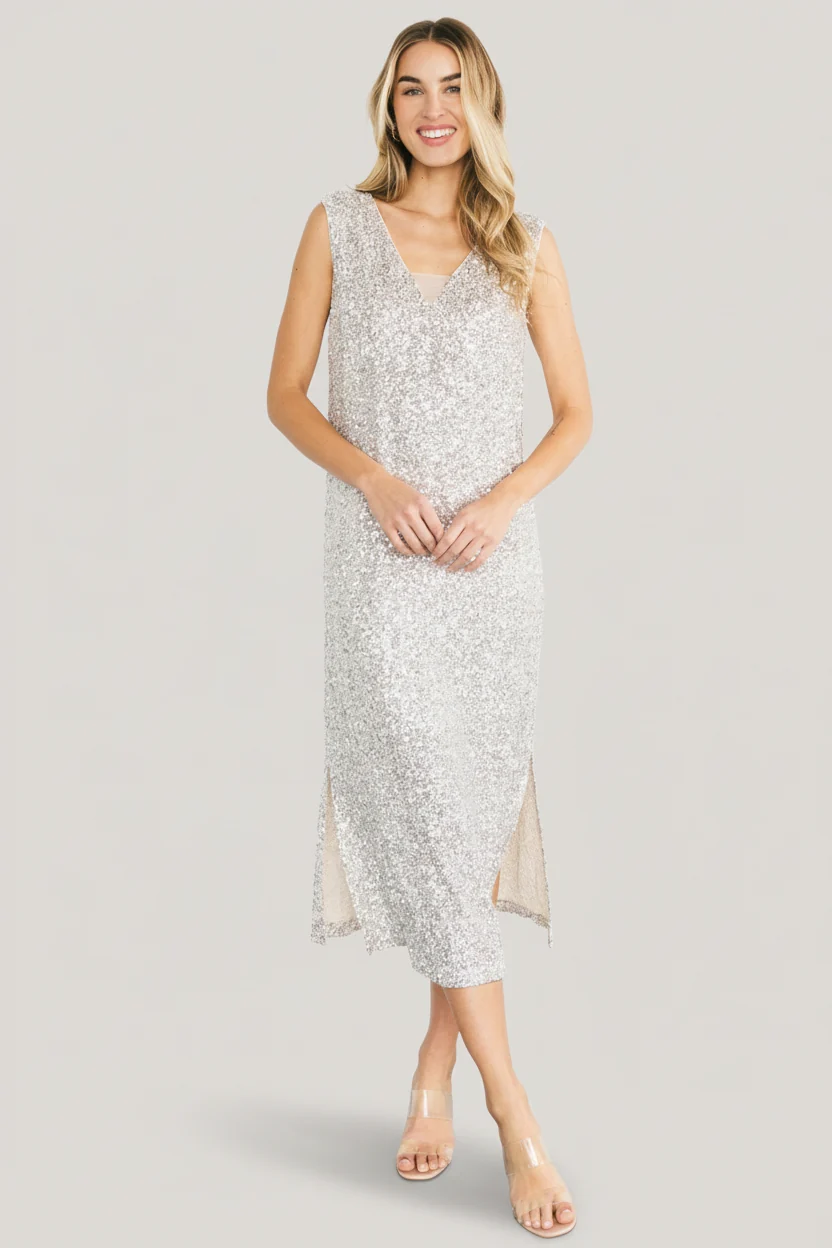 Marissa Sequin Midi Dress - Champagne