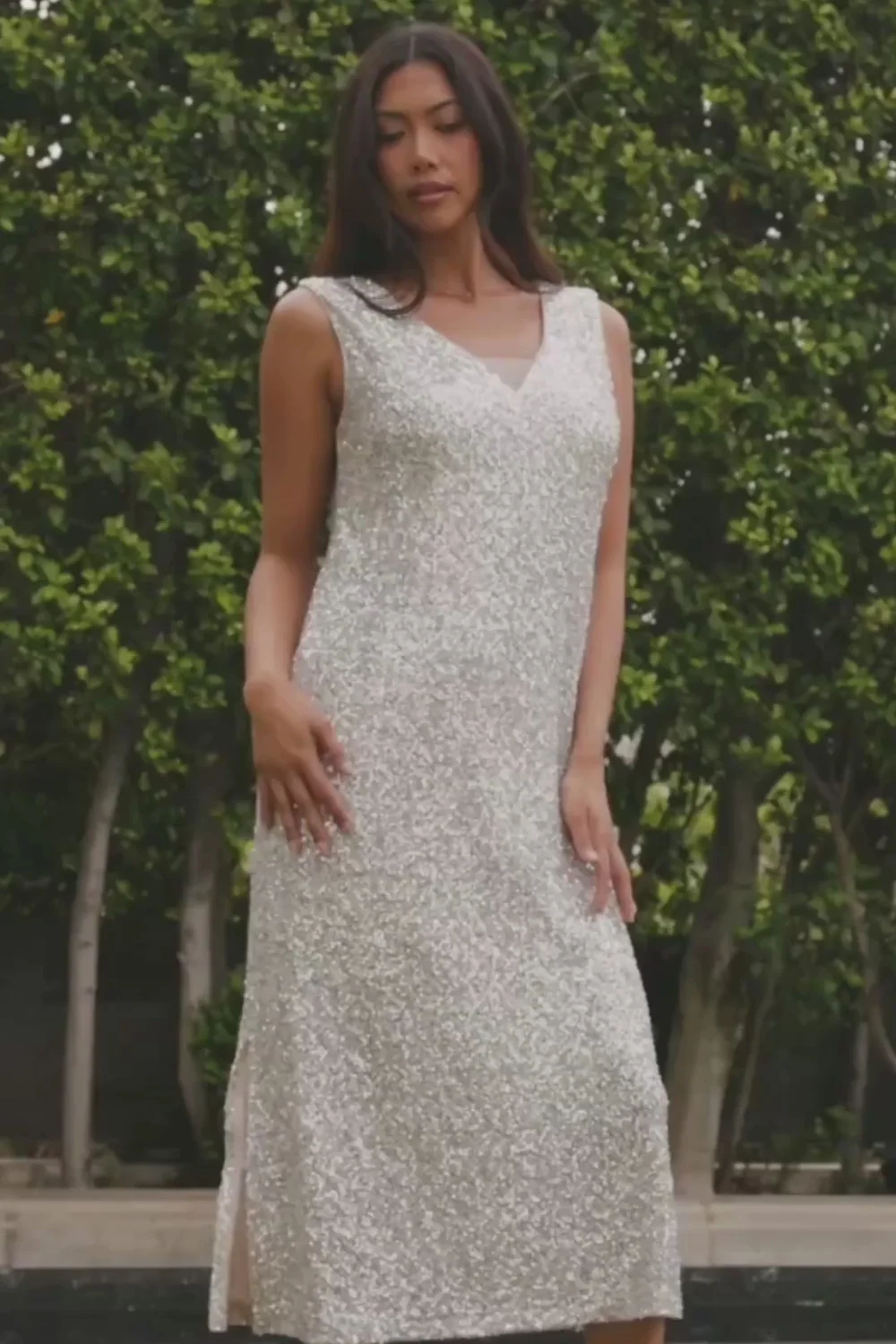 Marissa Sequin Midi Dress - Champagne