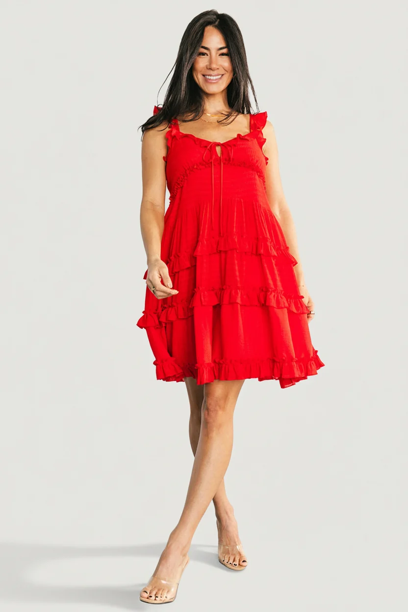 Andalucía Short Ruffle Dress — Red