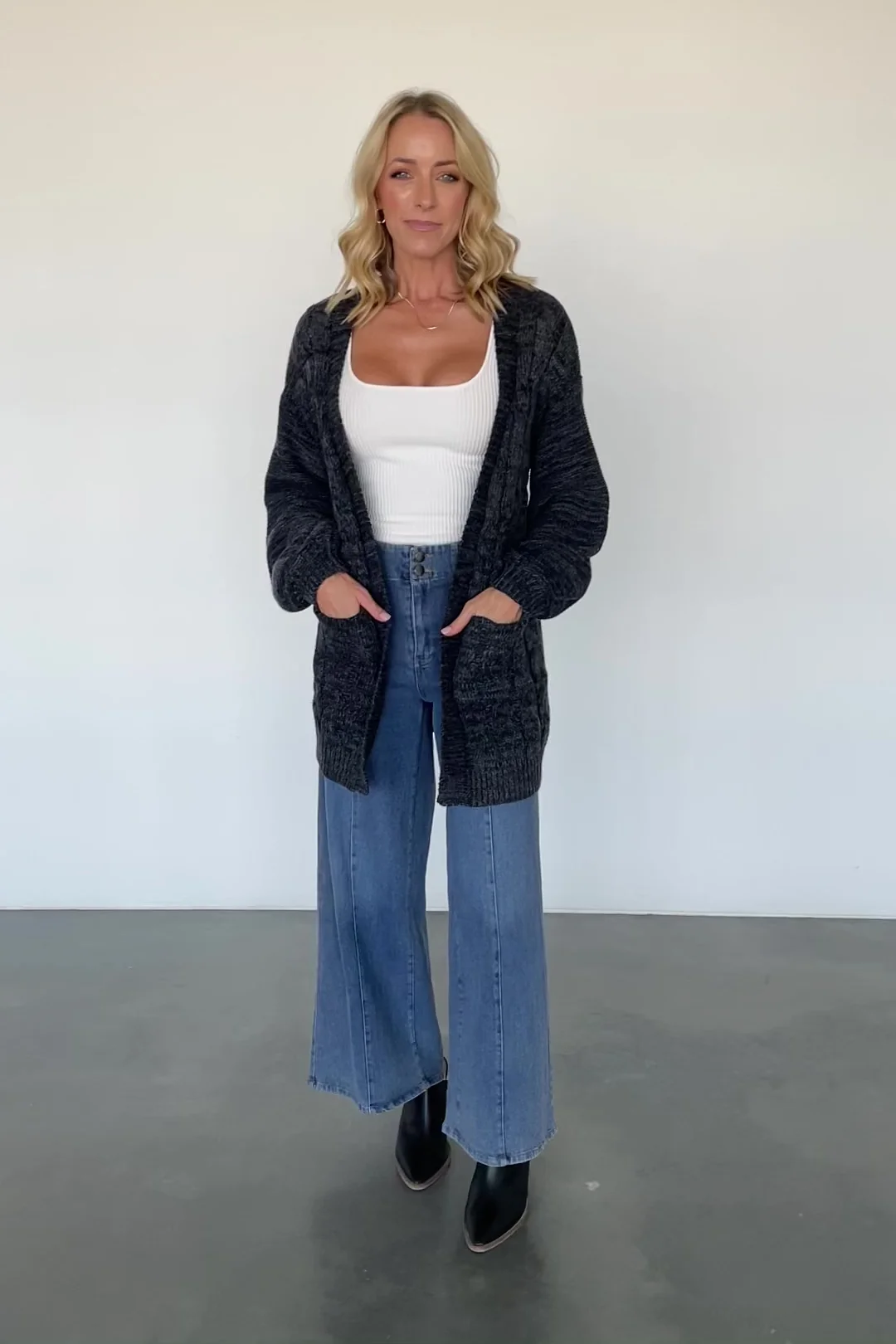Spencer Chunky Knit Cardigan — Charcoal