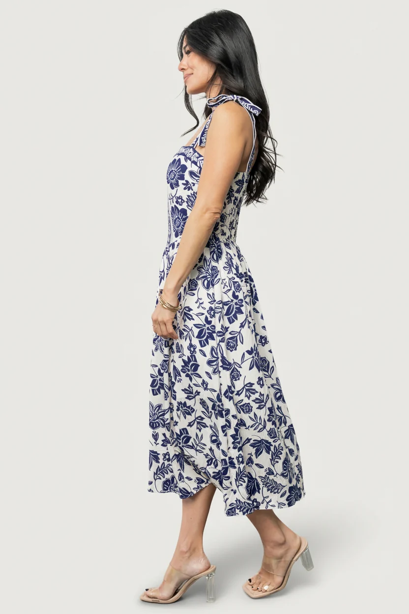 Isabel Midi Dress — Blue Floral Square Neck 4 Isabel Midi Dress — Blue Floral Square Neck