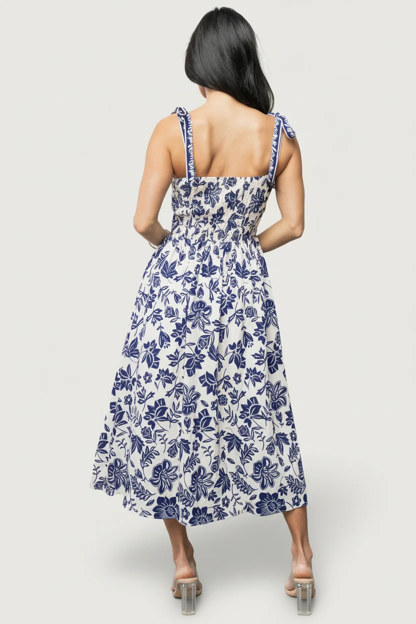 Isabel Midi Dress — Blue Floral Square Neck 5 Isabel Midi Dress — Blue Floral Square Neck