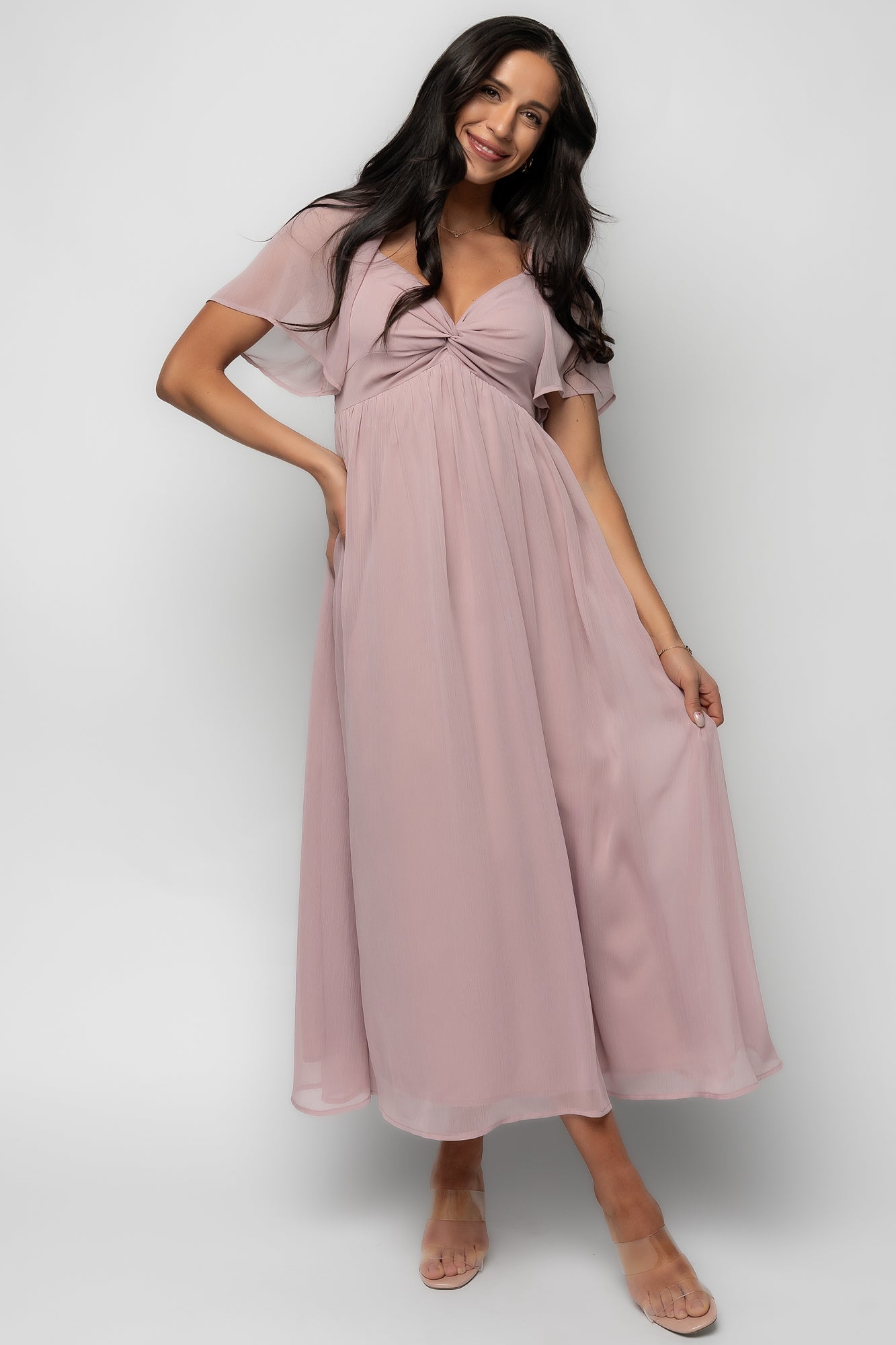 Nora Smocked Midi Dress - Dusty Mauve