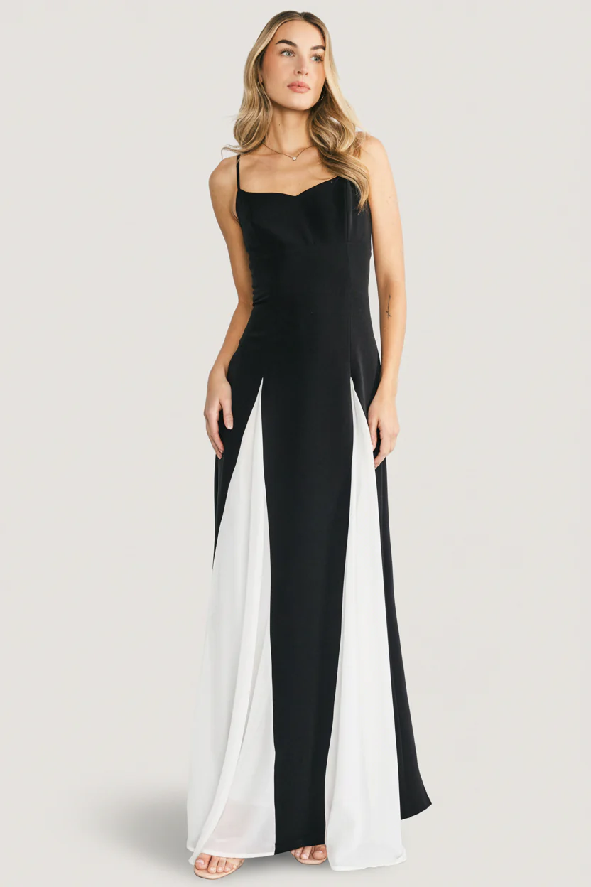 Adela Black & White Evening Maxi Dress