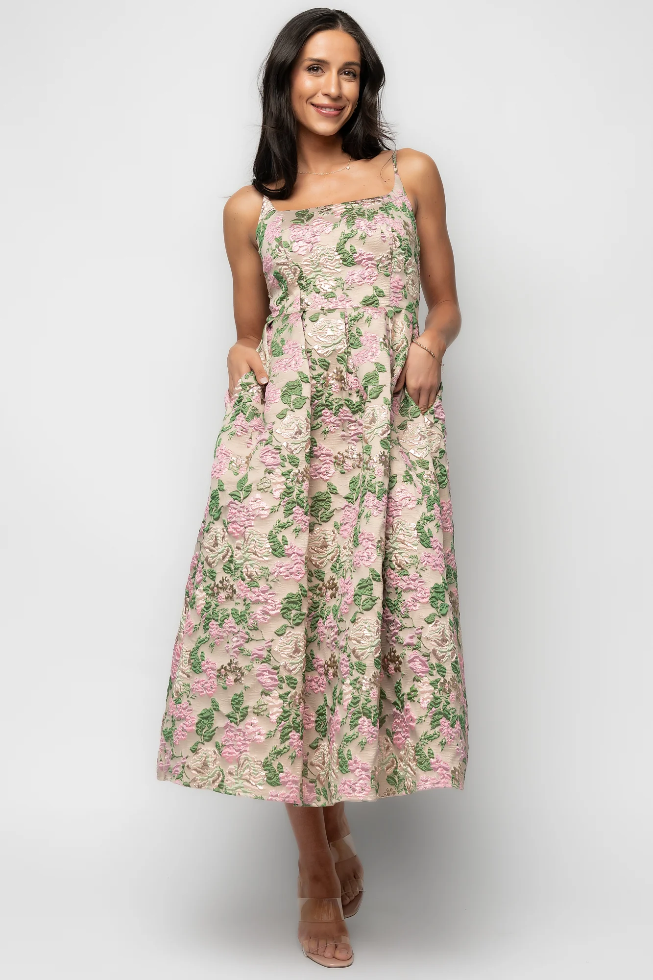 Antoinette Embossed Dress — Champagne Multi