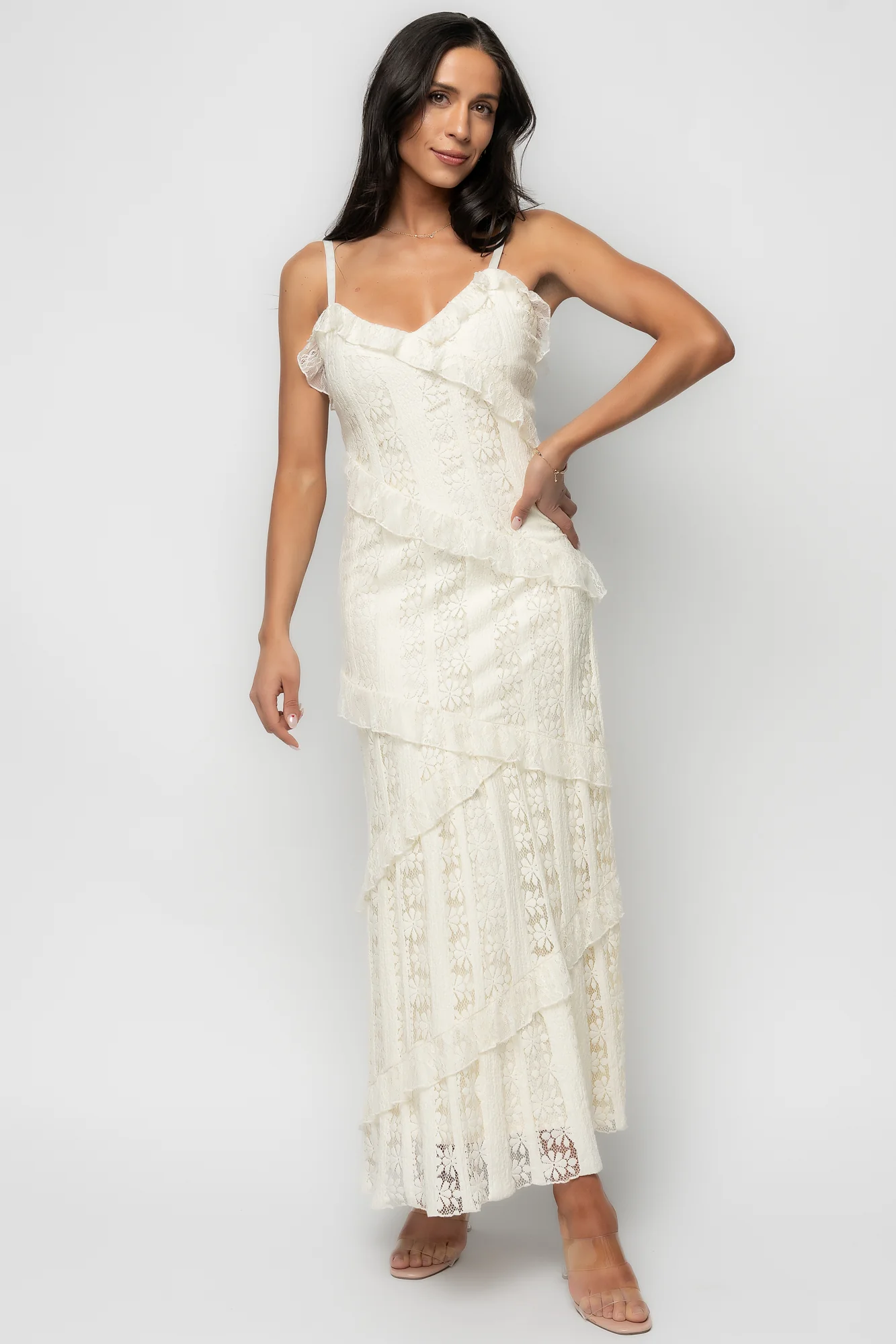 Annabelle Lace Maxi Dress — V-Neck Tiered Lace