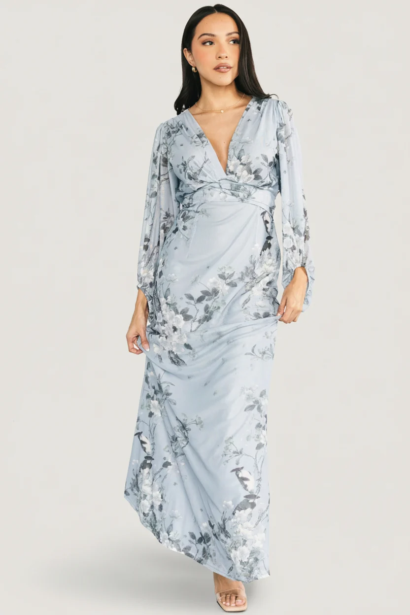 Beckham Maxi Dress — Light Blue Floral