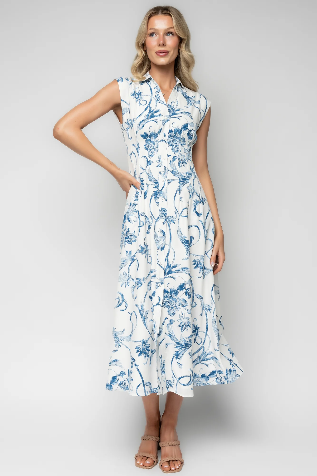 Tobias Midi Dress — Off White & Blue Floral