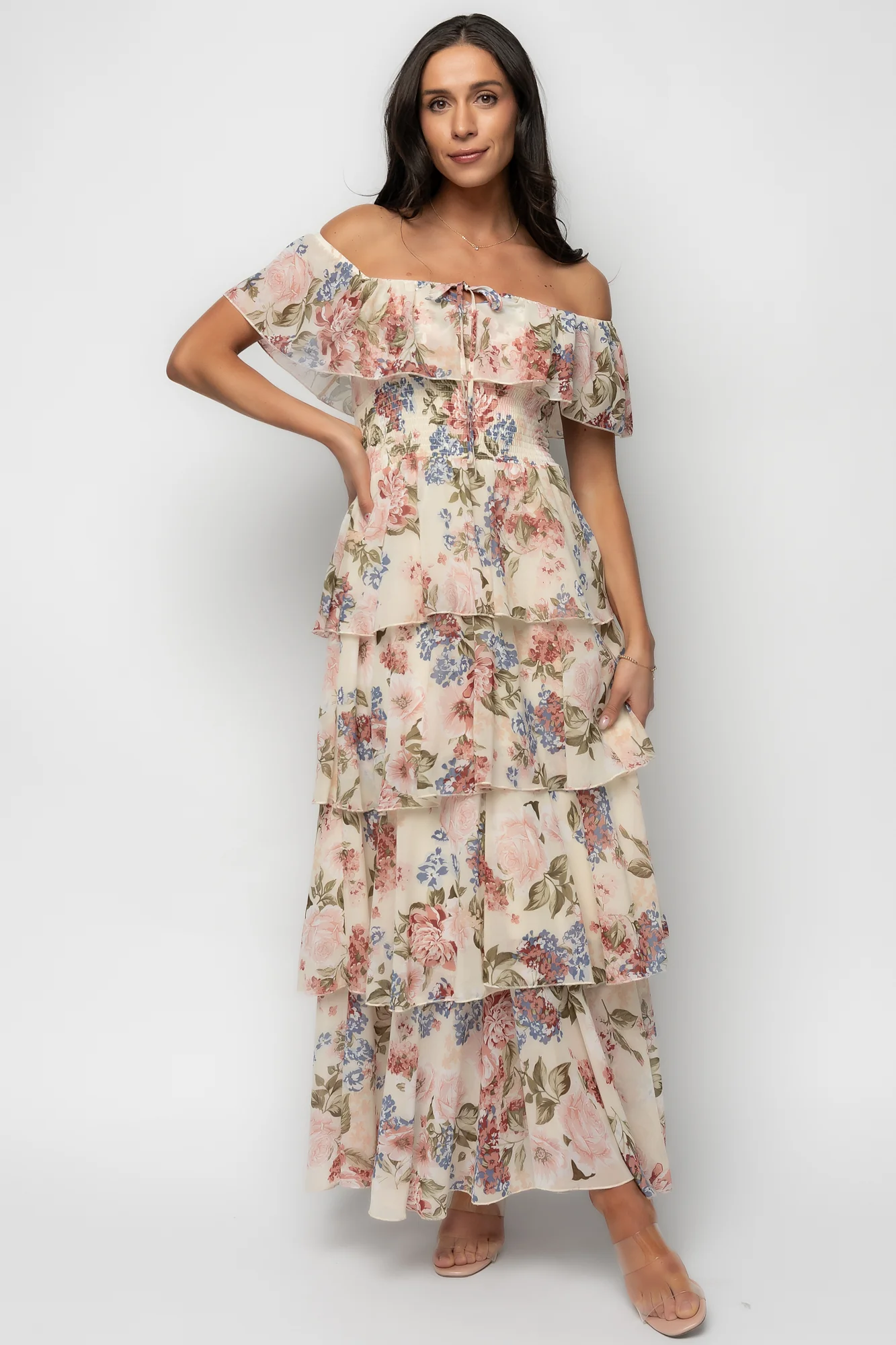 Carina Off-Shoulder Maxi Dress in Multi Floral