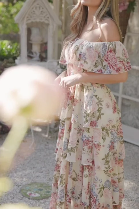Carina Off-Shoulder Maxi Dress in Multi Floral