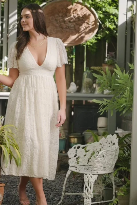 Aphrodite Lace Midi Dress — Vintage Cream
