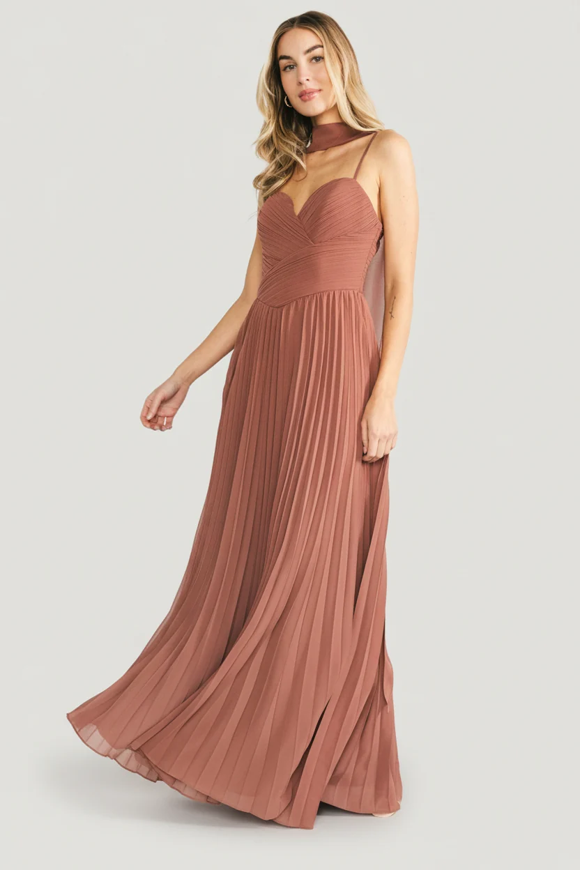 Georgina Pleated Maxi Dress - Rosy Brown 1 Georgina Pleated Maxi Dress - Rosy Brown