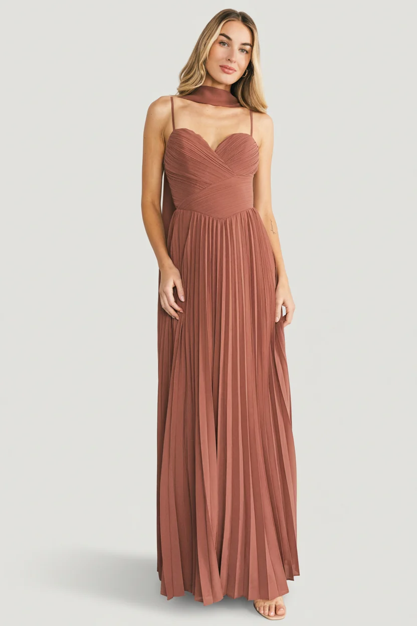 Georgina Pleated Maxi Dress - Rosy Brown 4 Georgina Pleated Maxi Dress - Rosy Brown