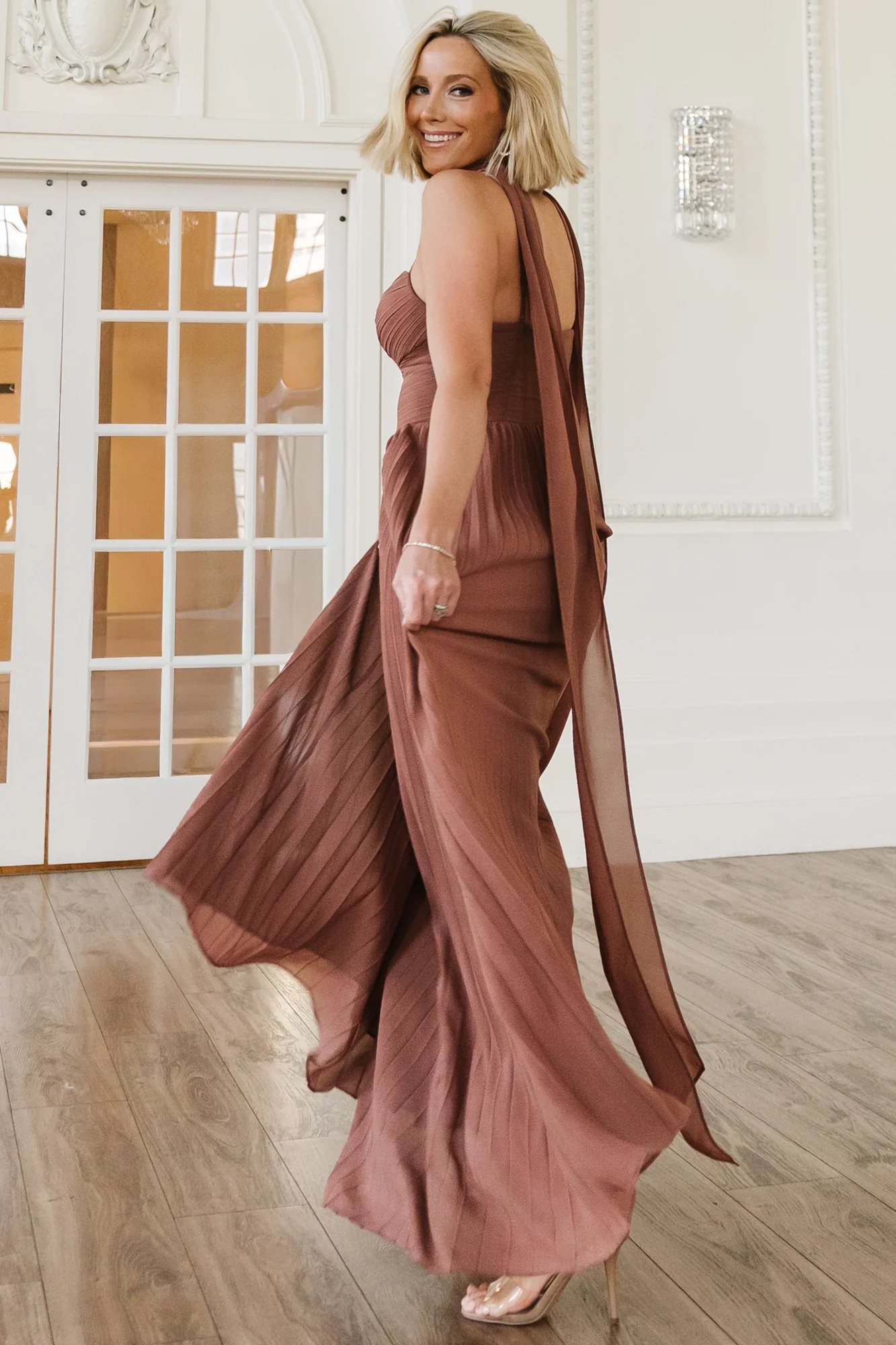 Georgina Pleated Maxi Dress - Rosy Brown 6 Georgina Pleated Maxi Dress - Rosy Brown