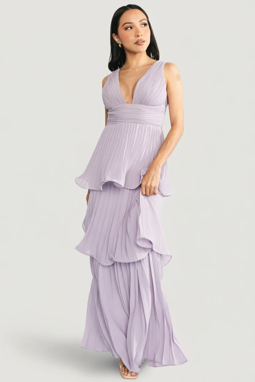 Saphira Tiered Pleated Maxi Dress — Lavender 15 Saphira Tiered Pleated Maxi Dress — Lavender