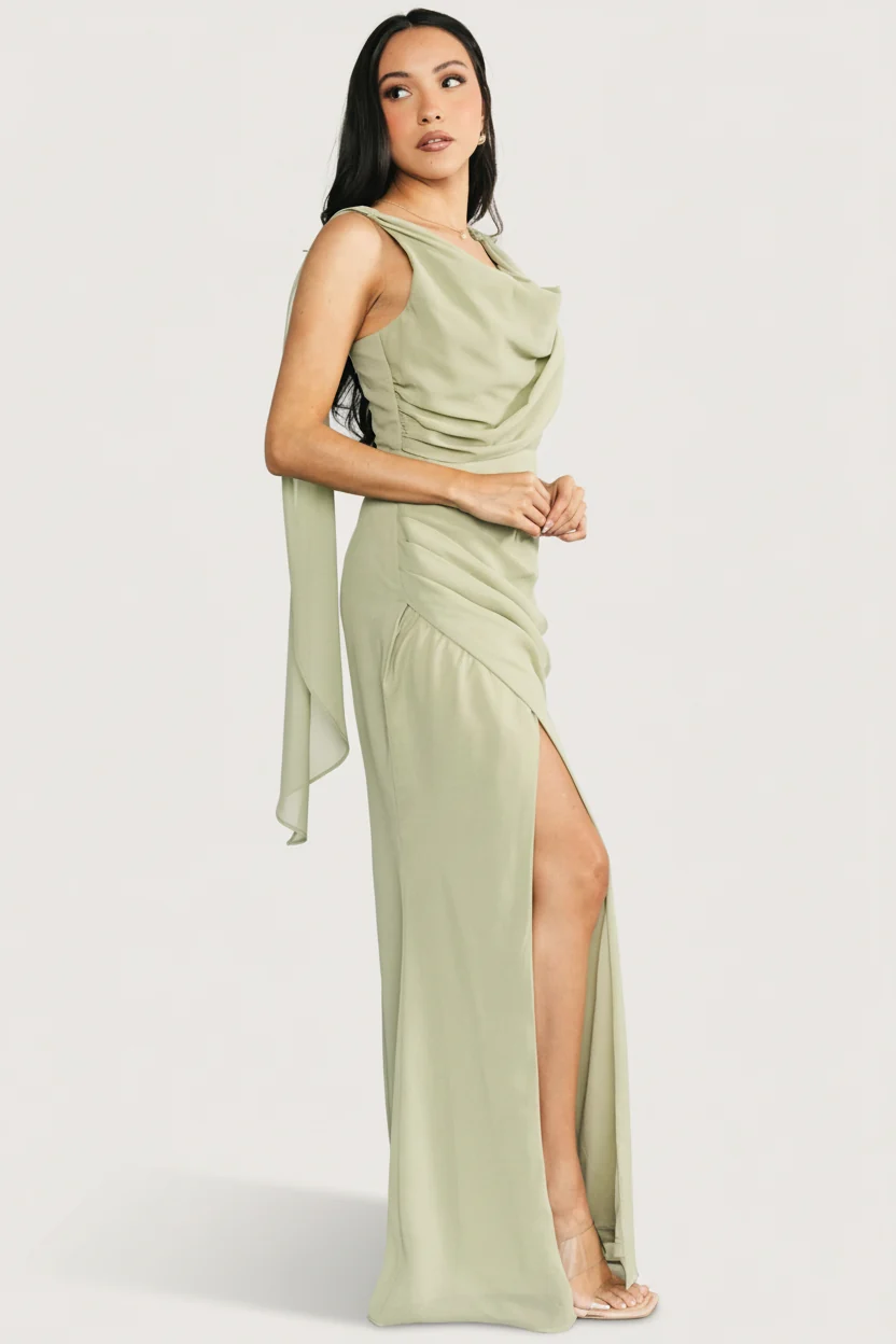 Nova Chiffon Maxi Dress — Sage Green Cowl Neck 5 Nova Chiffon Maxi Dress — Sage Green Cowl Neck