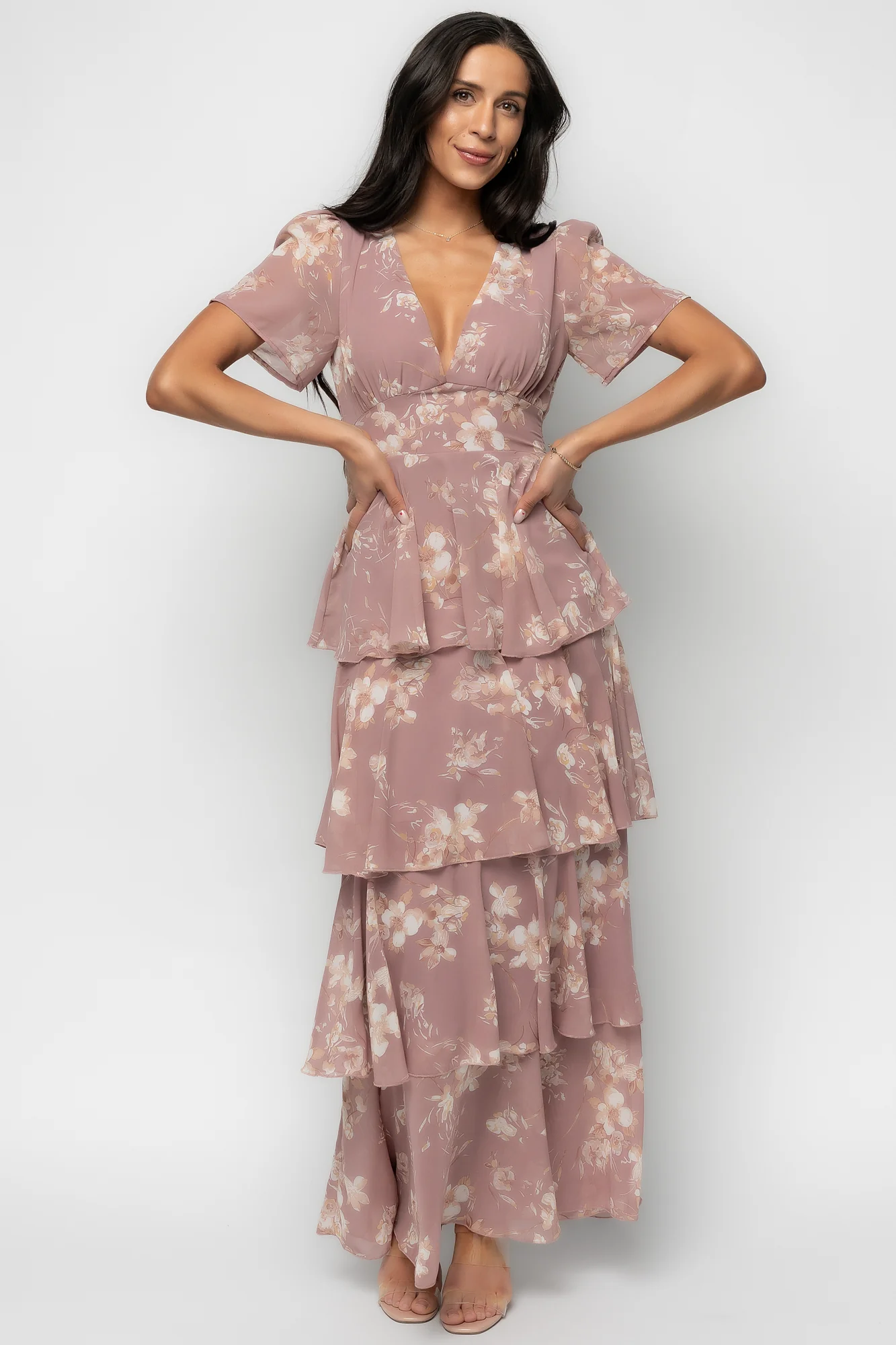Montaigne Ruffle Maxi Dress — Mauve Chiffon