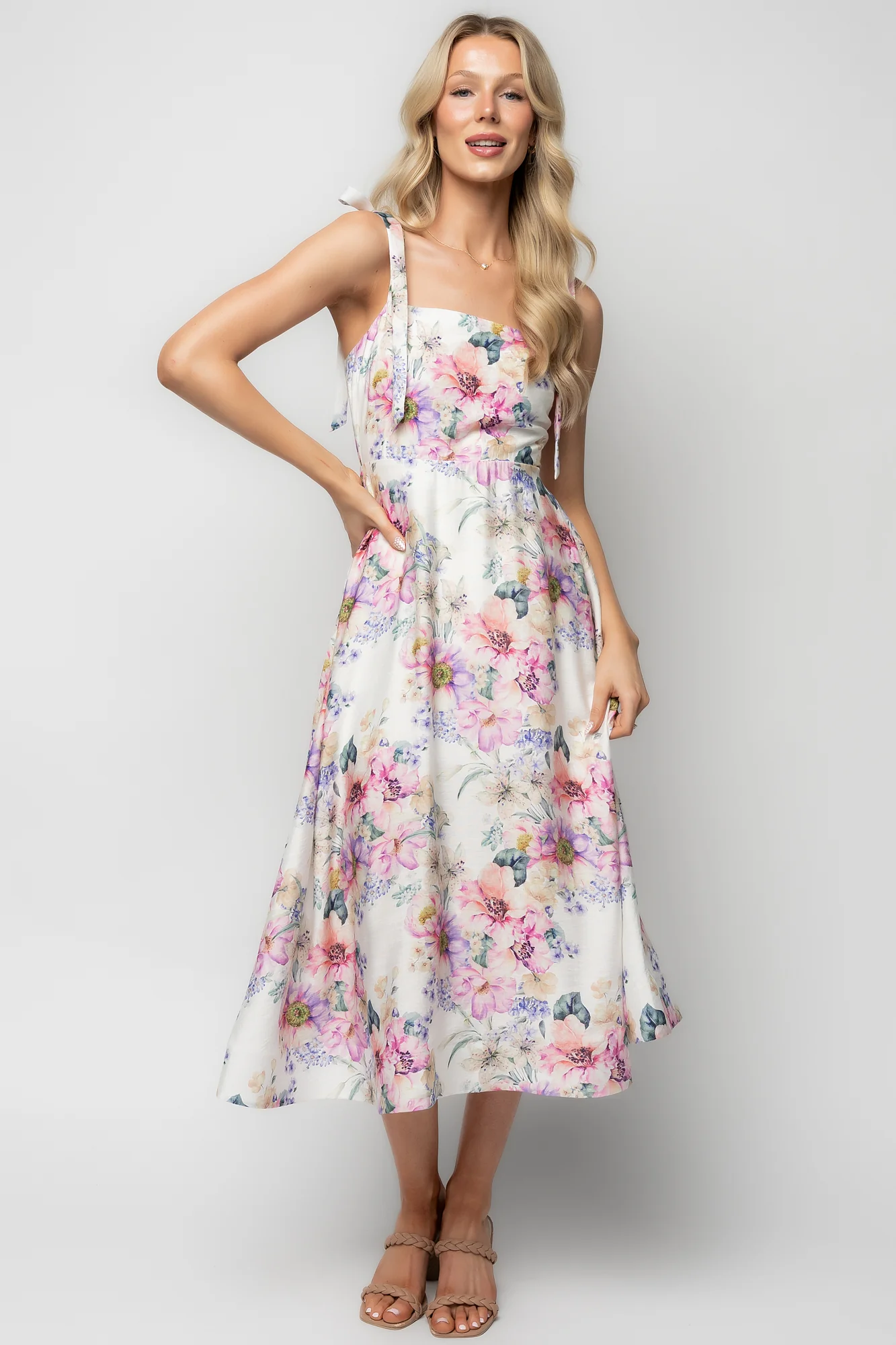 Opaline Midi Dress — Purple & Blue Floral
